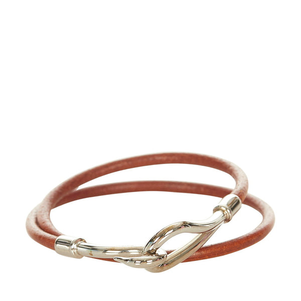 エルメス ブラウン シルバー レザー メタル ジャンボ  ブレスレット レディース HERMES 【中古】