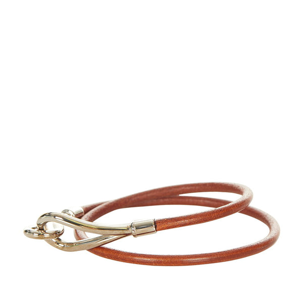 エルメス ブラウン シルバー レザー メタル ジャンボ  ブレスレット レディース HERMES 【中古】