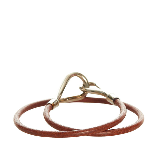 エルメス ブラウン シルバー レザー メタル ジャンボ  ブレスレット レディース HERMES 【中古】