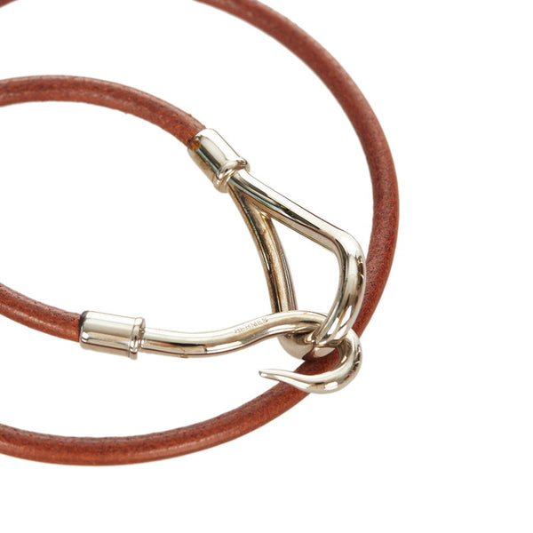 エルメス ブラウン シルバー レザー メタル ジャンボ  ブレスレット レディース HERMES 【中古】