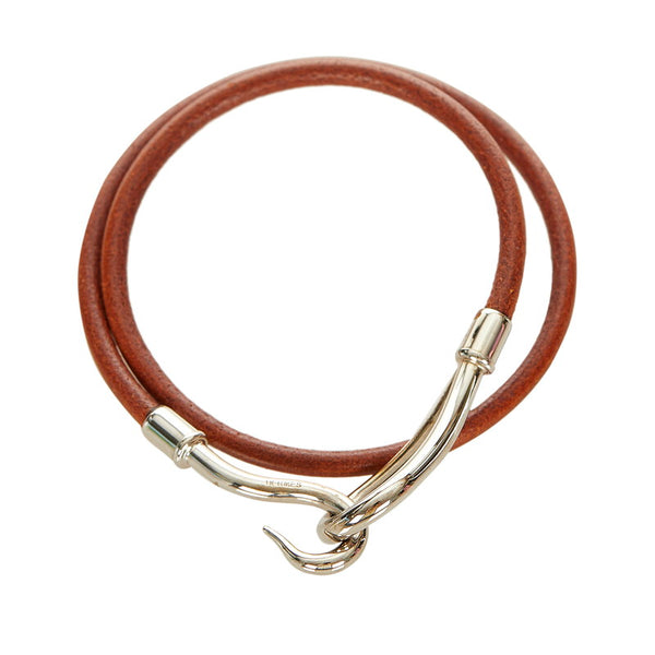 エルメス ブラウン シルバー レザー メタル ジャンボ  ブレスレット レディース HERMES 【中古】