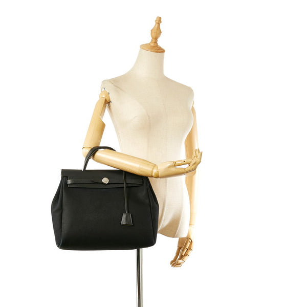 エルメス エールバッグPM ブラック トワルアッシュ レザー ハンドバッグ レディース HERMES □F刻印 【中古】