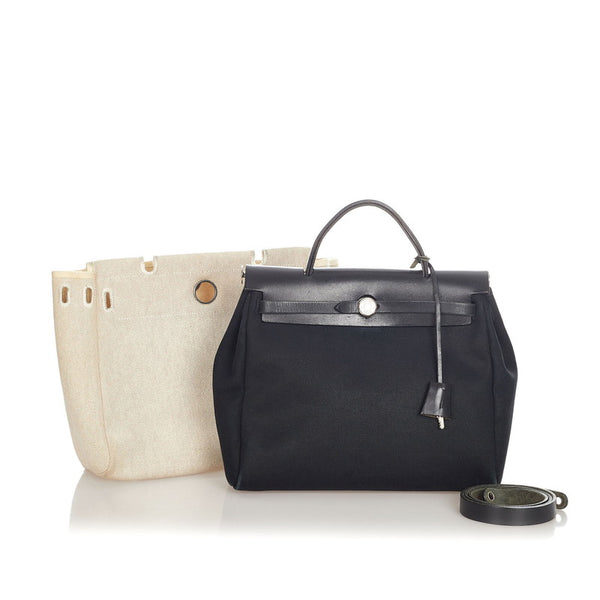 エルメス エールバッグPM ブラック トワルアッシュ レザー ハンドバッグ レディース HERMES □F刻印 【中古】