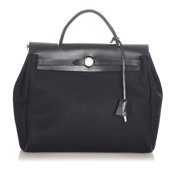 エルメス エールバッグPM ブラック トワルアッシュ レザー ハンドバッグ レディース HERMES □F刻印 【中古】