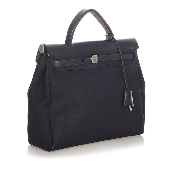 エルメス エールバッグPM ブラック トワルアッシュ レザー ハンドバッグ レディース HERMES □F刻印 【中古】