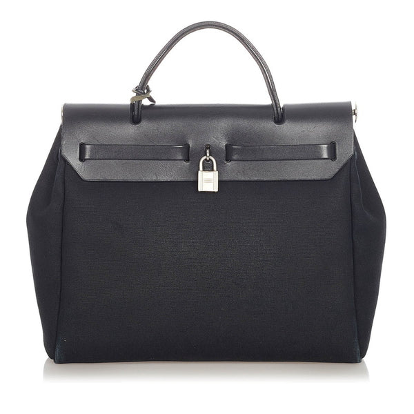 エルメス エールバッグPM ブラック トワルアッシュ レザー ハンドバッグ レディース HERMES □F刻印 【中古】