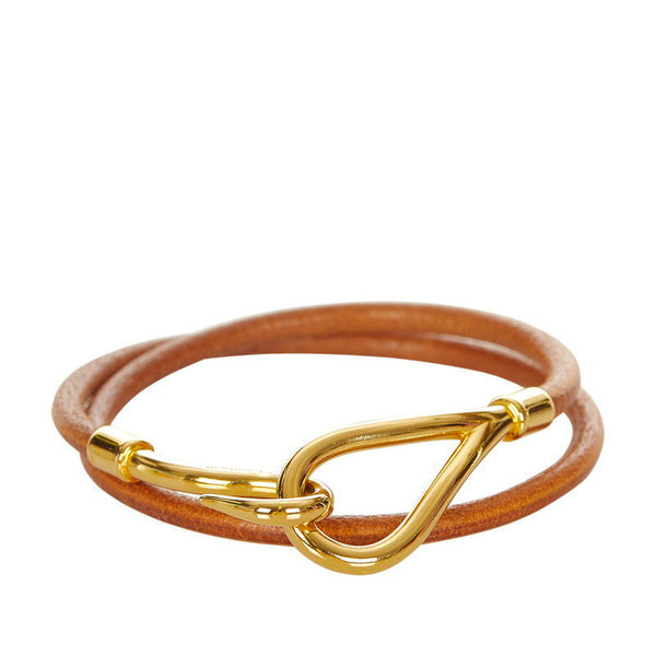 エルメス ブラウン ゴールド レザー メッキ ブレスレット レディース HERMES 【中古】