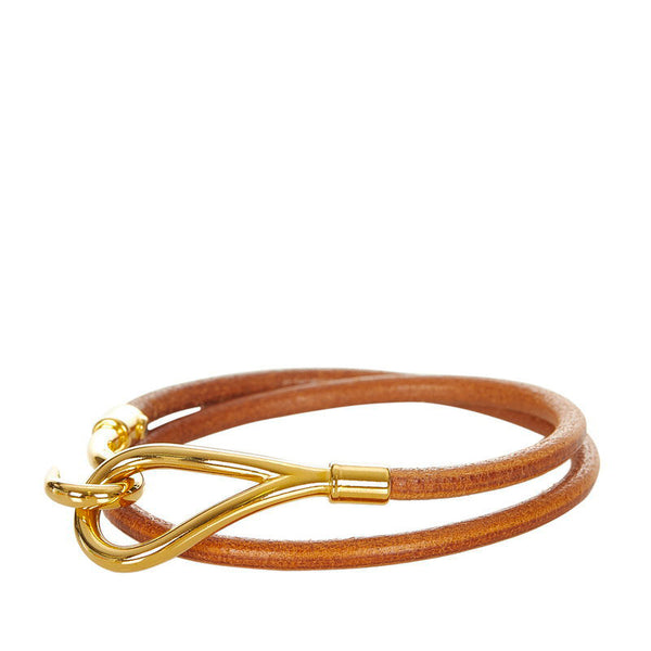 エルメス ブラウン ゴールド レザー メッキ ブレスレット レディース HERMES 【中古】