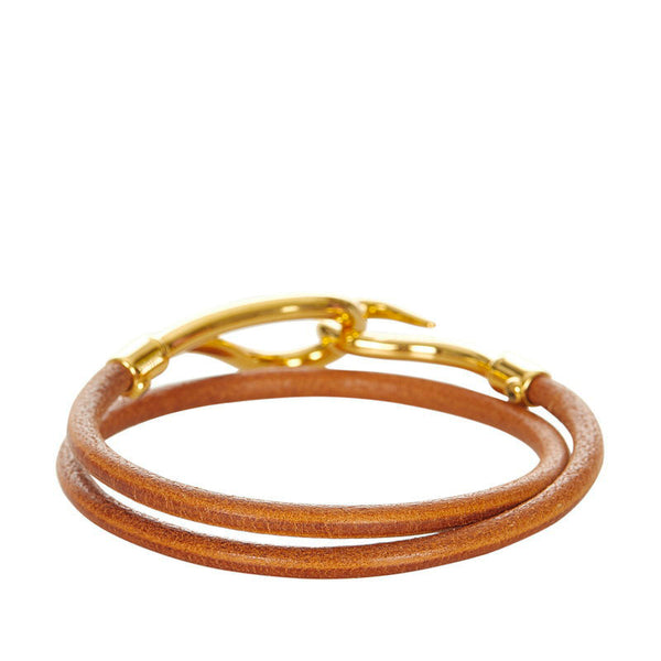 エルメス ブラウン ゴールド レザー メッキ ブレスレット レディース HERMES 【中古】