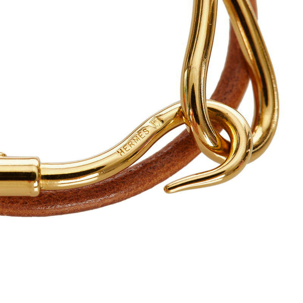 エルメス ブラウン ゴールド レザー メッキ ブレスレット レディース HERMES 【中古】