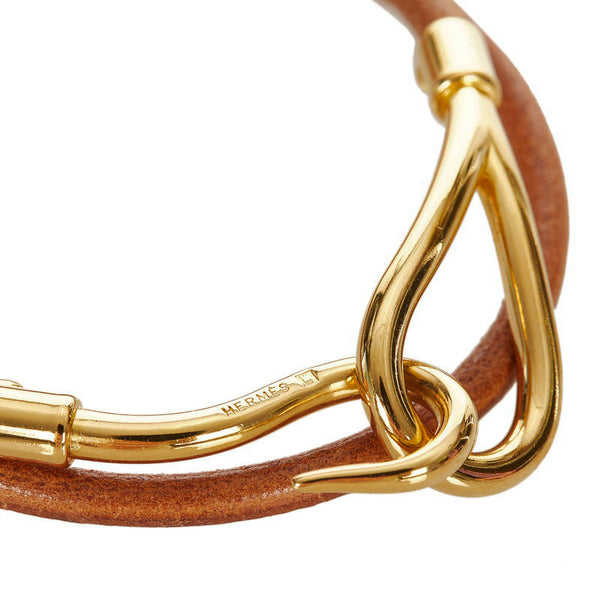 エルメス ブラウン ゴールド レザー メッキ ブレスレット レディース HERMES 【中古】