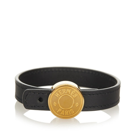 エルメス ブラック メッキ レザー ブレスレット レディース HERMES □I刻印 【中古】