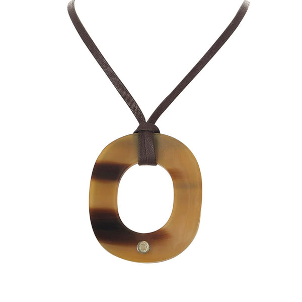 エルメス ベージュ ダークブラウン バッファローホーン イスム  ネックレス レディース HERMES 【中古】