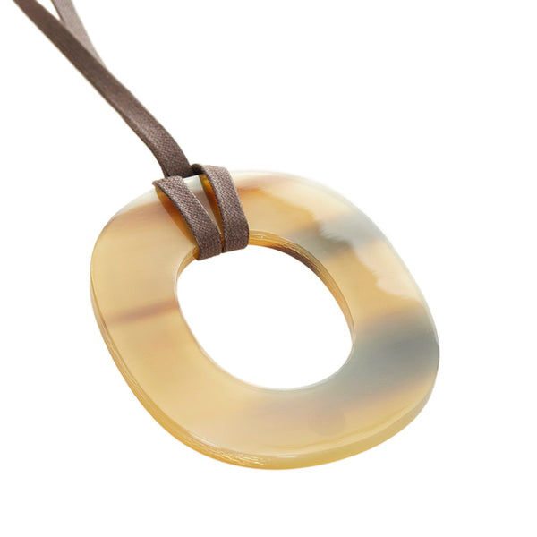 エルメス ベージュ ダークブラウン バッファローホーン イスム  ネックレス レディース HERMES 【中古】