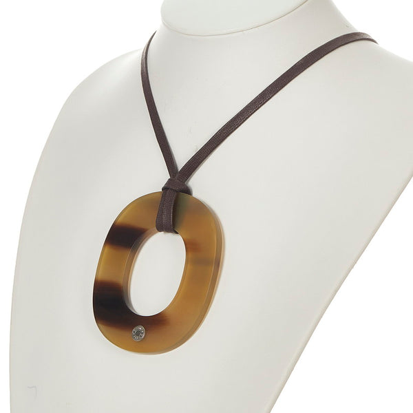 エルメス ベージュ ダークブラウン バッファローホーン イスム  ネックレス レディース HERMES 【中古】