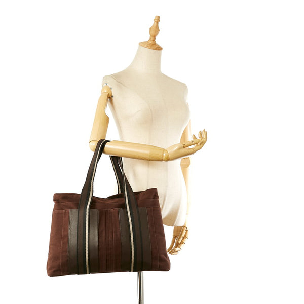 エルメス トロカホリゾンタルPM ブラウン キャンバス ハンドバッグ レディース HERMES 【中古】