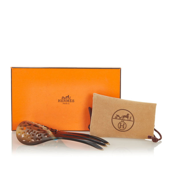 エルメス ベージュ ブラウン バッファローホーン 髪飾り・かんざし レディース HERMES 【中古】