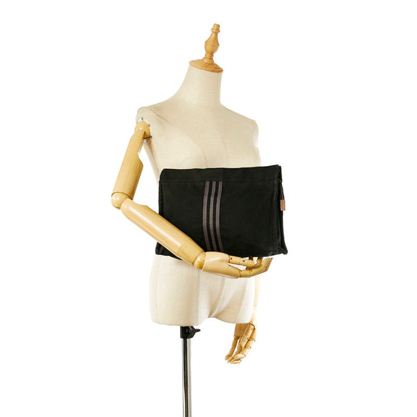 エルメス フールトゥ ブラック グレー コットン キャンバス クラッチバッグ メンズ HERMES 【中古】