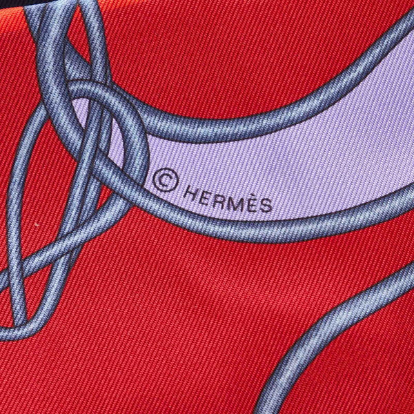 エルメス マキシツイリー スカーフ ネイビー レッド シルク レディース HERMES 【中古】