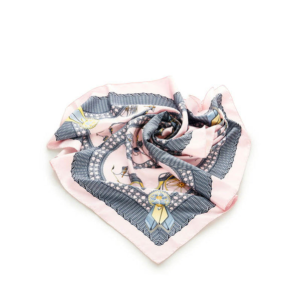 エルメス カレ90 ピンク グレー シルク スカーフ レディース HERMES 【中古】