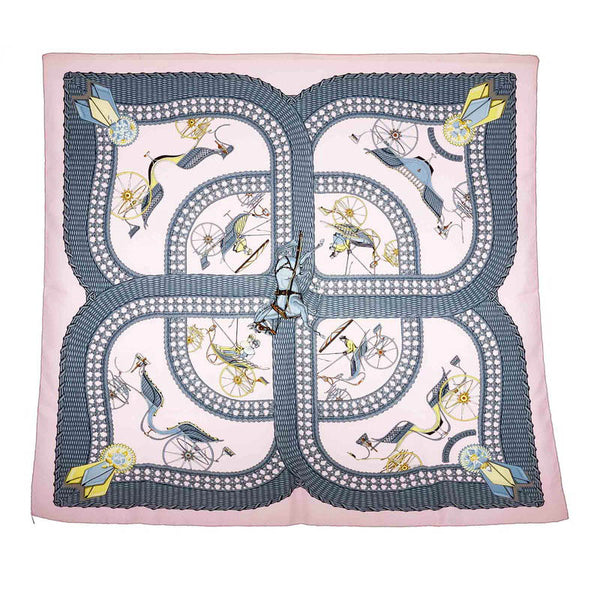 エルメス カレ90 ピンク グレー シルク スカーフ レディース HERMES 【中古】