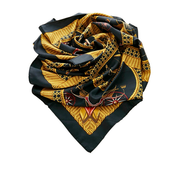 エルメス カレ90 VOITURES PANIERS 馬車 ブラック マルチ シルク スカーフ レディース HERMES 【中古】