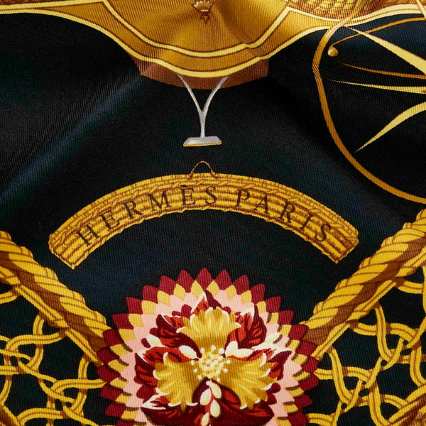 エルメス カレ90 VOITURES PANIERS 馬車 ブラック マルチ シルク スカーフ レディース HERMES 【中古】