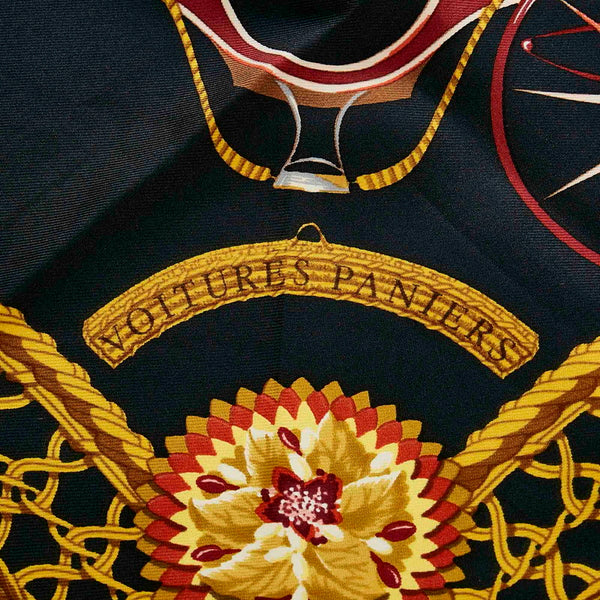 エルメス カレ90 VOITURES PANIERS 馬車 ブラック マルチ シルク スカーフ レディース HERMES 【中古】