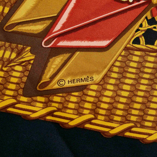 エルメス カレ90 VOITURES PANIERS 馬車 ブラック マルチ シルク スカーフ レディース HERMES 【中古】