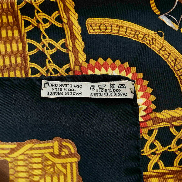 エルメス カレ90 VOITURES PANIERS 馬車 ブラック マルチ シルク スカーフ レディース HERMES 【中古】