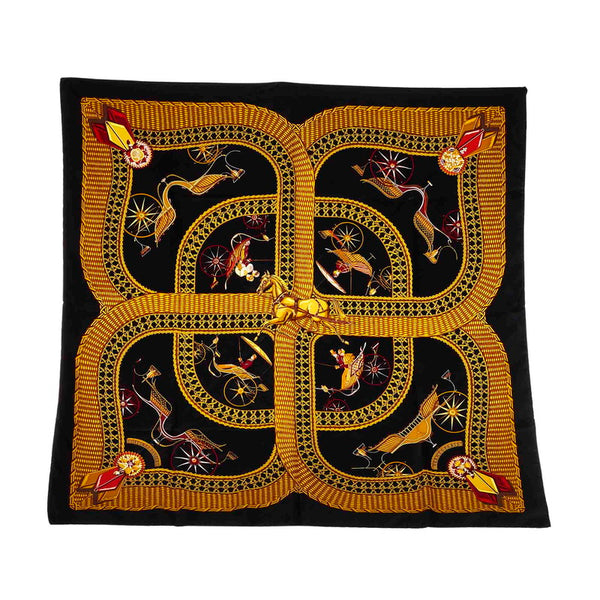 エルメス カレ90 VOITURES PANIERS 馬車 ブラック マルチ シルク スカーフ レディース HERMES 【中古】