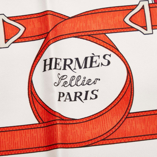 エルメス カレ90 Eperon d’or 黄金の拍車 アイボリー グレー マルチ シルク スカーフ レディース HERMES 【中古】