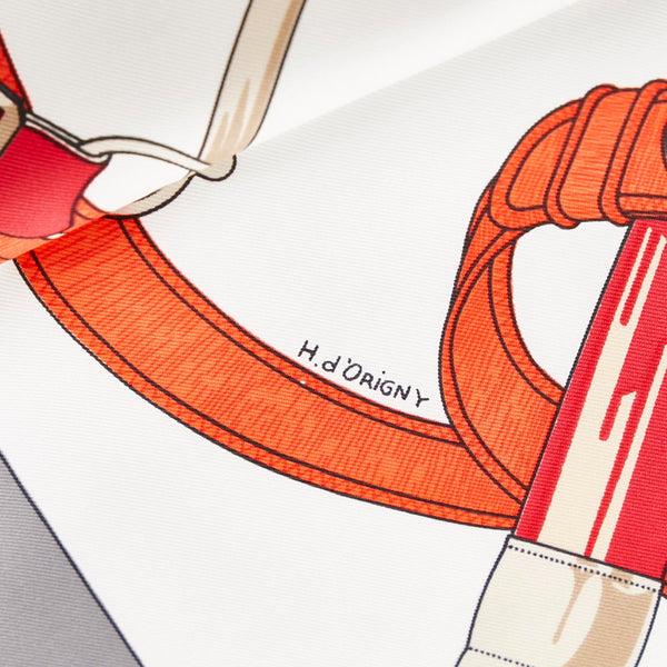 エルメス カレ90 Eperon d’or 黄金の拍車 アイボリー グレー マルチ シルク スカーフ レディース HERMES 【中古】