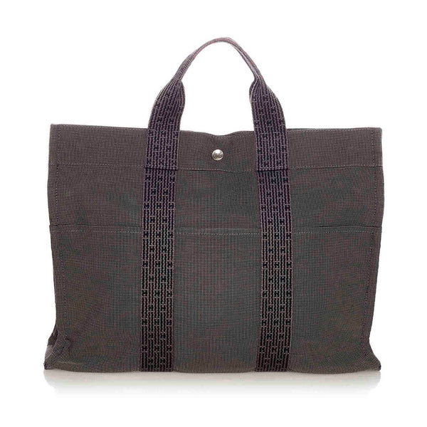 エルメス エールラインMM グレー キャンバス ハンドバッグ レディース HERMES 【中古】
