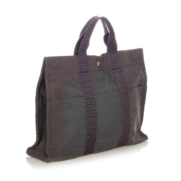 エルメス エールラインMM グレー キャンバス ハンドバッグ レディース HERMES 【中古】