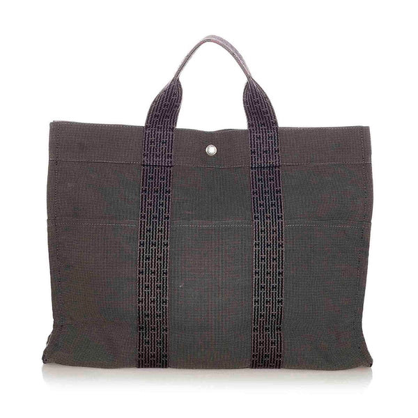 エルメス エールラインMM グレー キャンバス ハンドバッグ レディース HERMES 【中古】