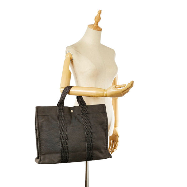 エルメス エールラインMM グレー キャンバス ハンドバッグ レディース HERMES 【中古】