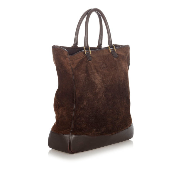 ロエベ アナグラム ダークブラウン スウェード レザー ハンドバッグ レディース LOEWE 【中古】