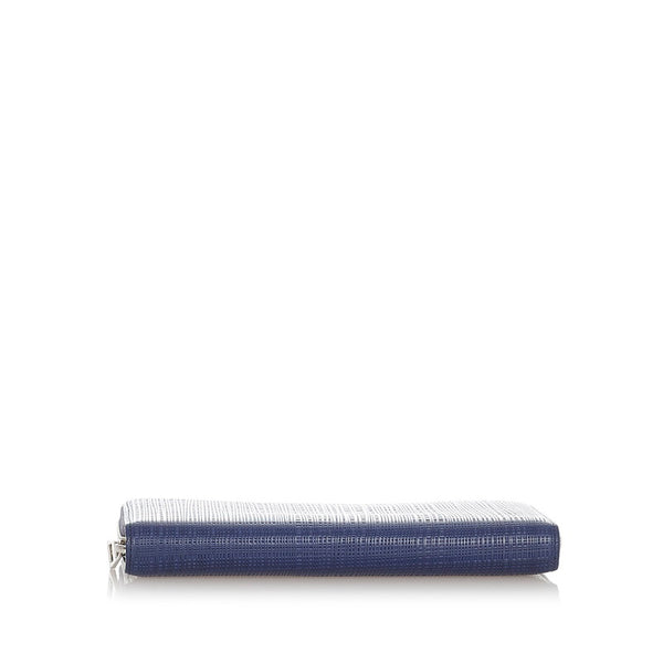 ロエベ リネン ラウンドファスナー 長財布 ネイビー レザー レディース LOEWE 【中古】