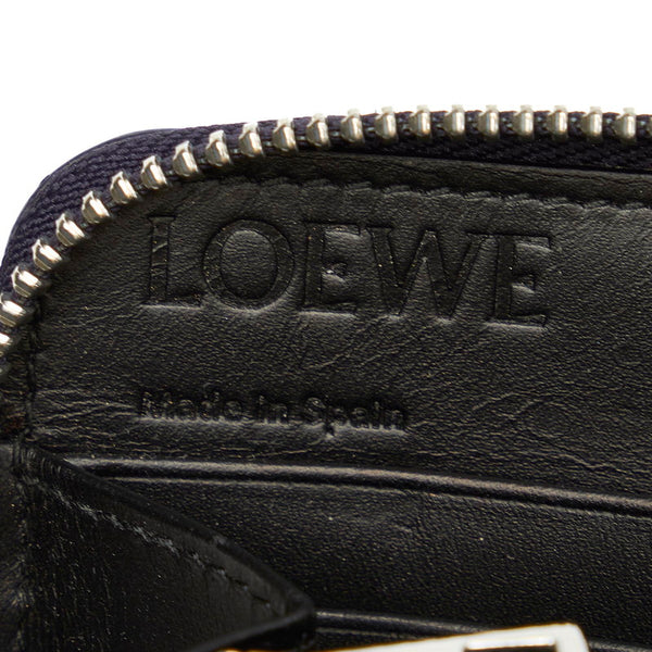 ロエベ リネン ラウンドファスナー 長財布 ネイビー レザー レディース LOEWE 【中古】