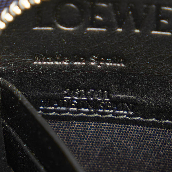 ロエベ リネン ラウンドファスナー 長財布 ネイビー レザー レディース LOEWE 【中古】