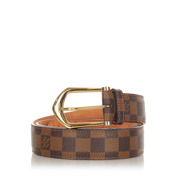 ルイ ヴィトン ダミエ サンチュールエリプス M6835 ブラウン PVC レザー ベルト メンズ LOUIS VUITTON 【中古】