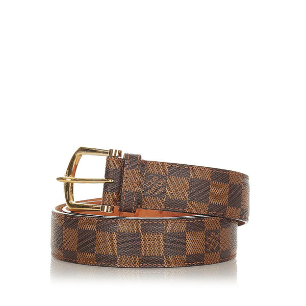 ルイ ヴィトン ダミエ サンチュールエリプス M6835 ブラウン PVC レザー ベルト メンズ LOUIS VUITTON 【中古】