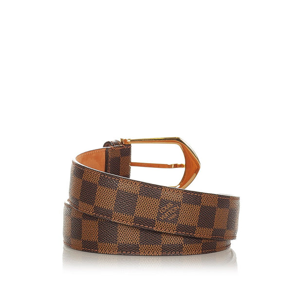ルイ ヴィトン ダミエ サンチュールエリプス M6835 ブラウン PVC レザー ベルト メンズ LOUIS VUITTON 【中古】