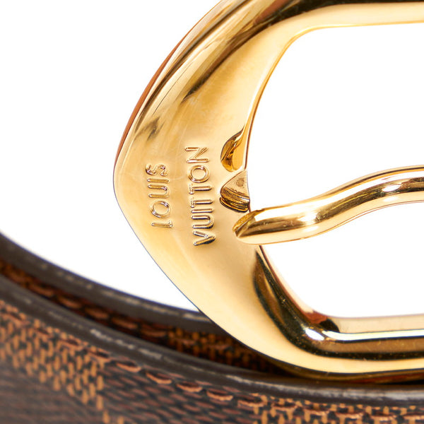 ルイ ヴィトン ダミエ サンチュールエリプス M6835 ブラウン PVC レザー ベルト メンズ LOUIS VUITTON 【中古】