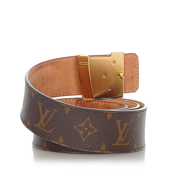 ルイ ヴィトン モノグラム サンチュールLVイニシアル Ｍ9608 ブラウン PVC レザー ベルト メンズ LOUIS VUITTON 【中古】
