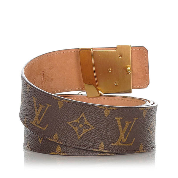 ルイ ヴィトン モノグラム サンチュールLVイニシアル Ｍ9608 ブラウン PVC レザー ベルト メンズ LOUIS VUITTON 【中古】