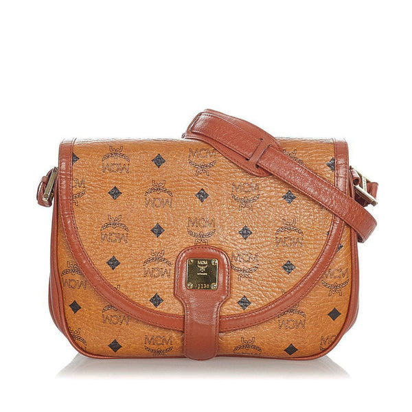エム シー エム ブラウン キャメル レザー 斜め掛け ショルダーバッグ レディース MCM 【中古】