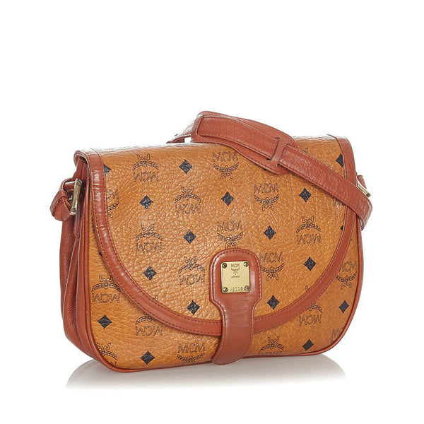 エム シー エム ブラウン キャメル レザー 斜め掛け ショルダーバッグ レディース MCM 【中古】