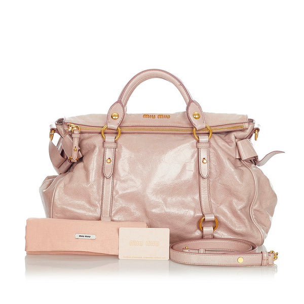 ミュウミュウ リボン RT0365 ピンク レザー ハンドバッグ ショルダーバッグ2way レディース MIUMIU 【中古】